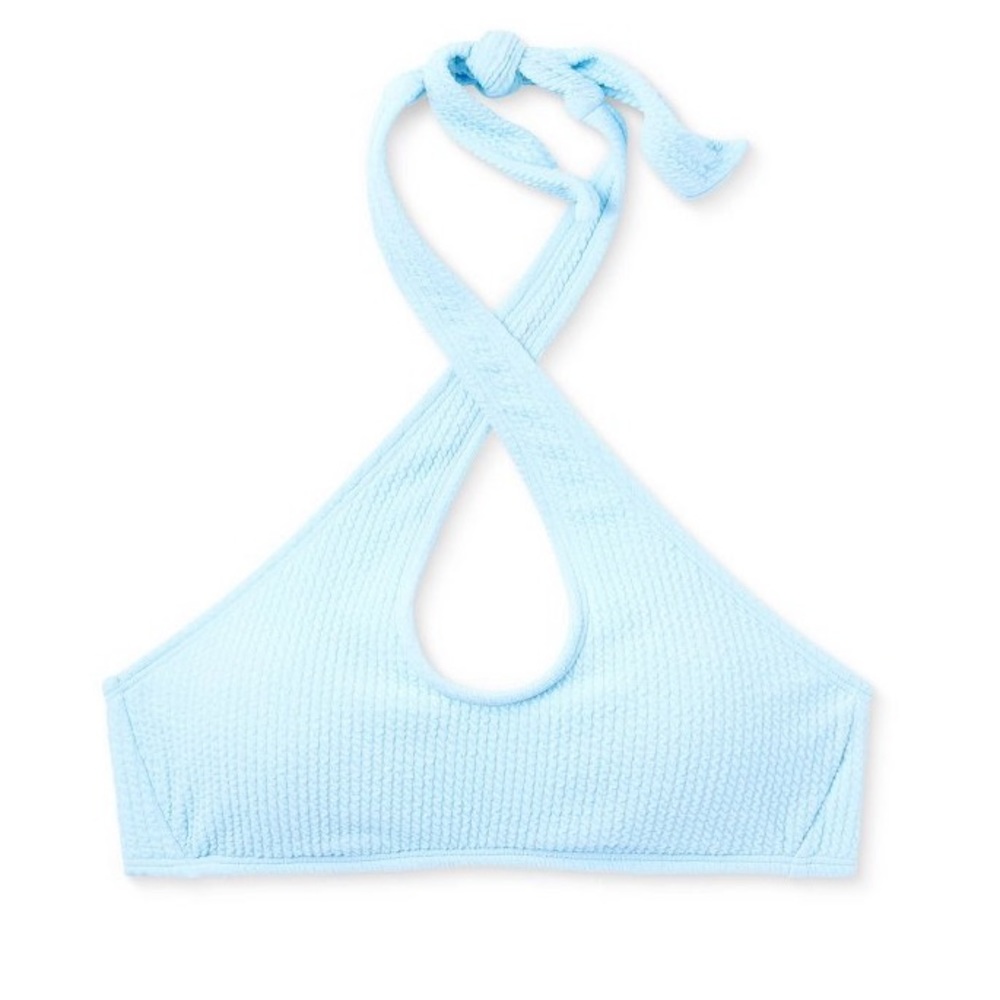 Wild Fable Cross Front‎ Pucker Textured Halter Bikini Top Light Blue - Picture 5 of 8